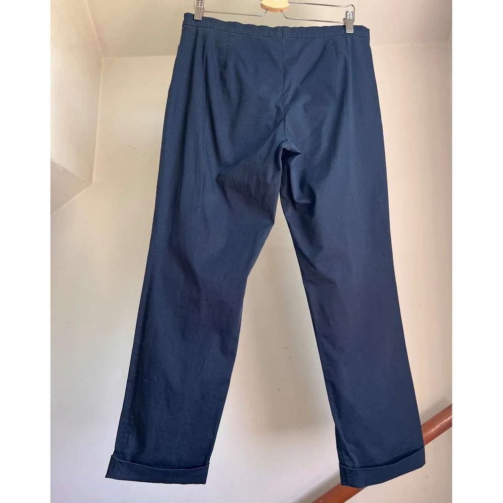 Bogner Trousers Size 10 Long Womens Navy Blue Straight Leg Stretch Cotton Pants